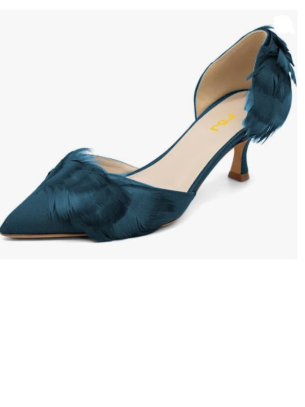 FSJ Teal D'Orsay Kitten Low Heels Pumps Pointed Toe Slip-On Feather Sandals